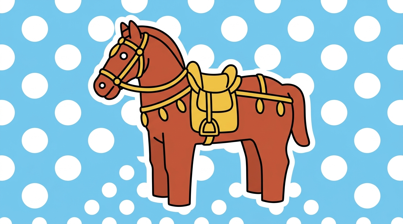 鞍をつけた馬形埴輪を描いたポップアート風イラスト