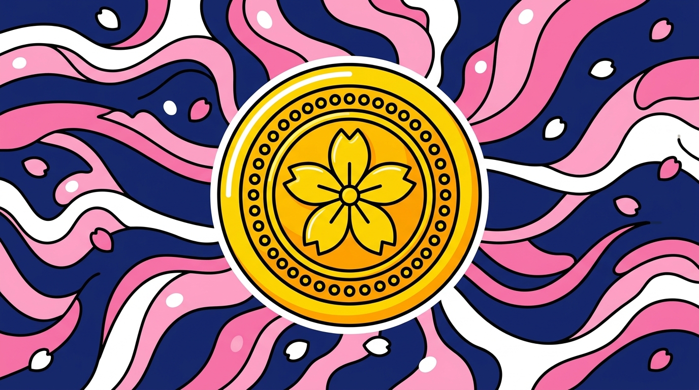 桜の模様が入った学生服の金ボタンを描いたポップアート風イラスト